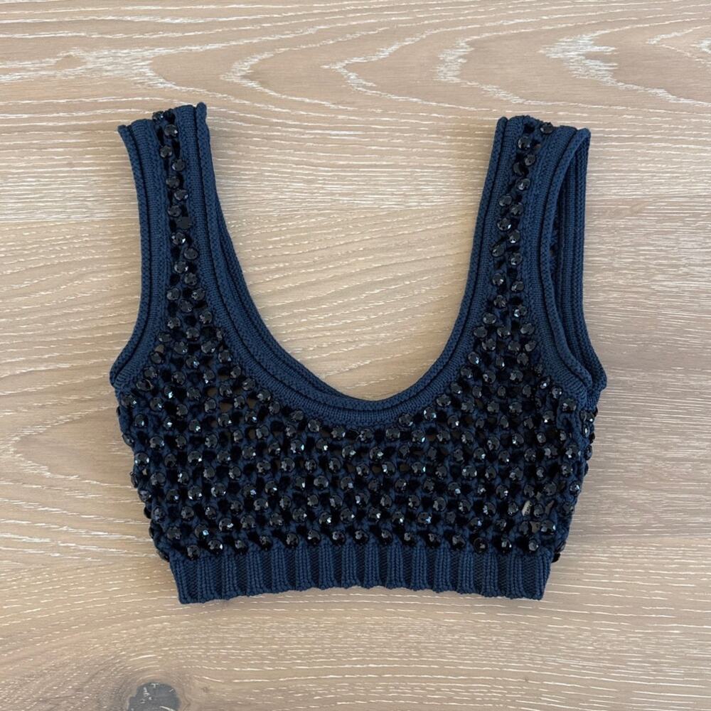 Diotima Bralette Embellished Knit Lady Size XXS Blue Black